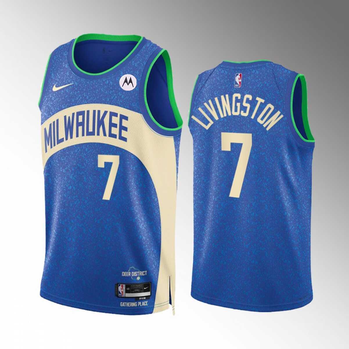 Men%27s Milwaukee Bucks #7 Chris Livingston Blue 2023-24 City Edition Stitched Basketball Jersey Dzhi->milwaukee bucks->NBA Jersey